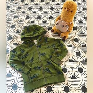 Fun Boy’s Olive Green Dino Printed Zip-up Hoodie (Sz. 6)